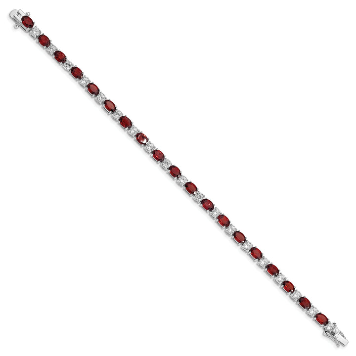 Silver Polished Garnet Cubic Zirconia Bracelet