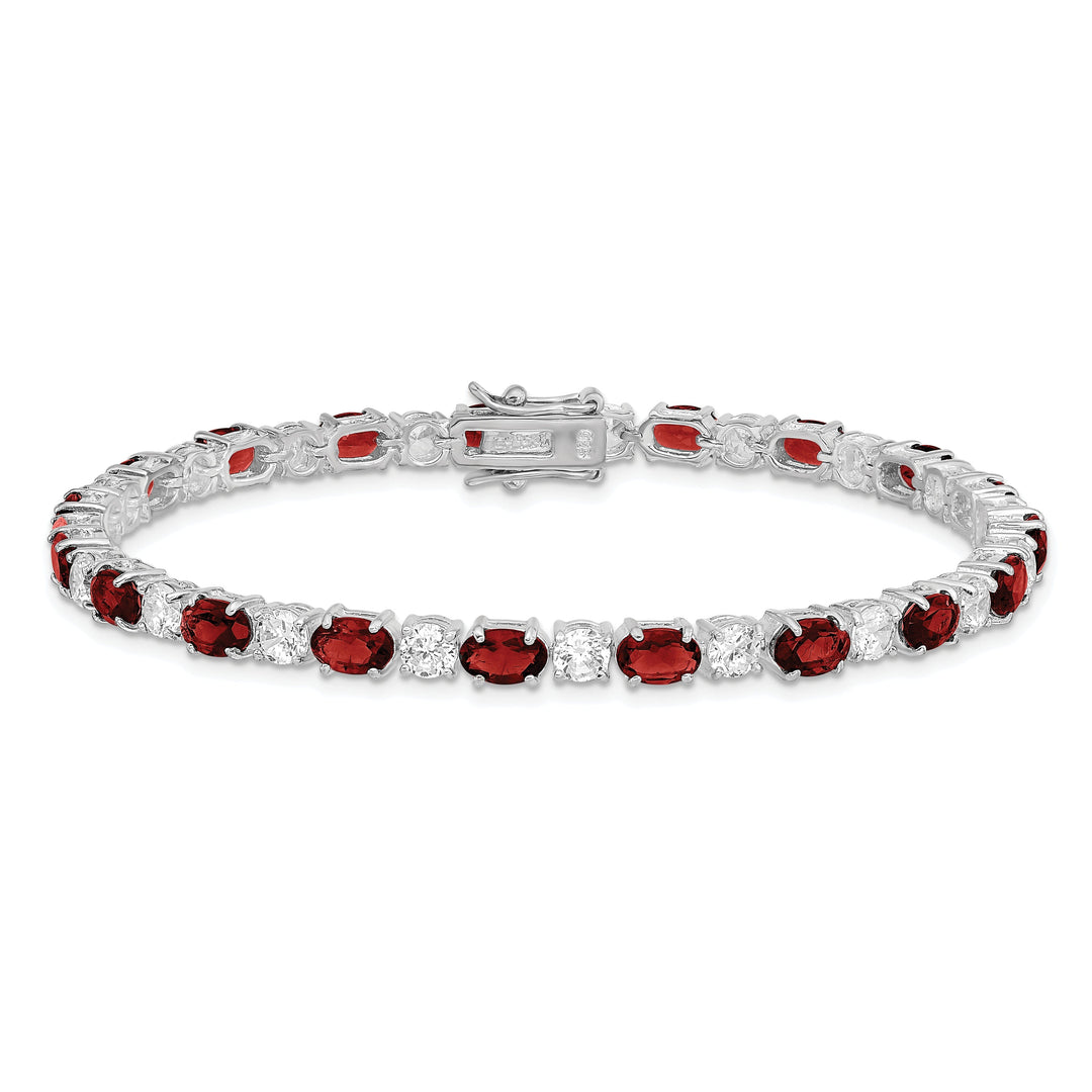 Silver Polished Garnet Cubic Zirconia Bracelet