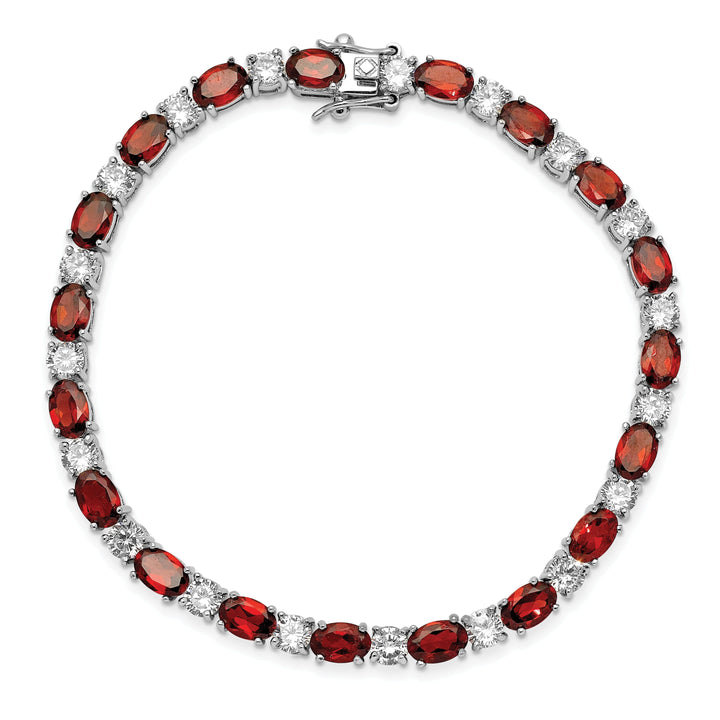 Silver Polished Garnet Cubic Zirconia Bracelet