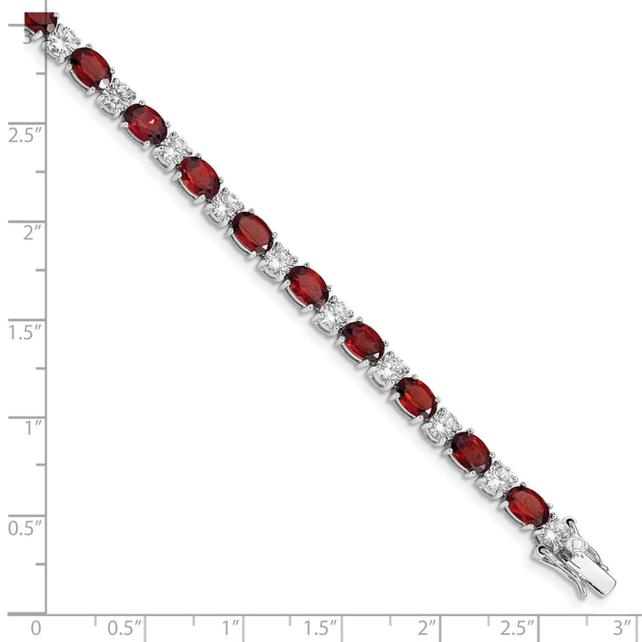 Silver Polished Garnet Cubic Zirconia Bracelet