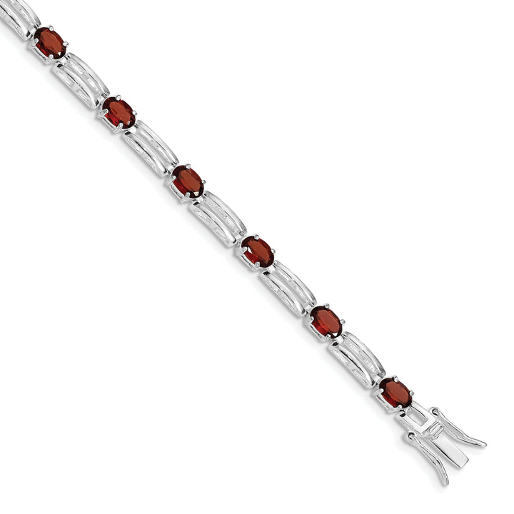 Sterling Silver Polish Finish Garnet Bracelet