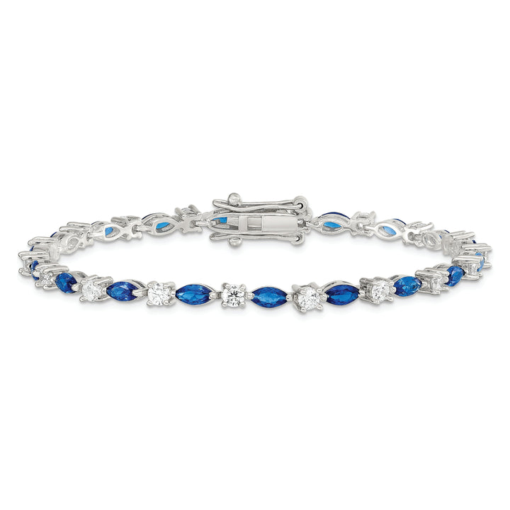 Silver Polish 37 Stones Blue Clear C.Z Bracelet