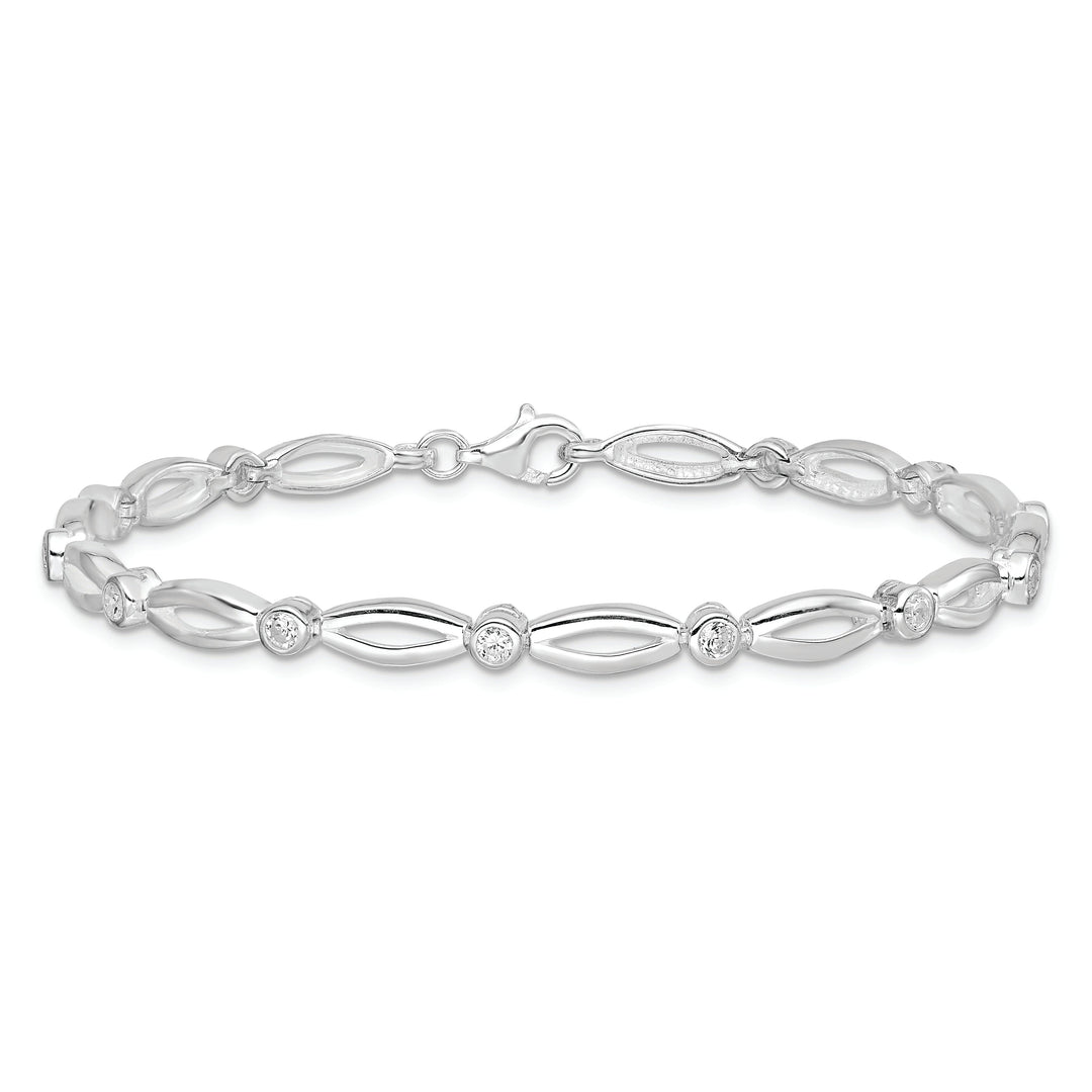 Silver Polished Fancy Cubic Zirconia Bracelet