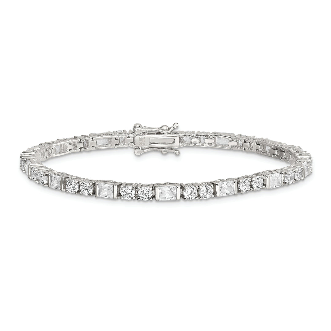 Silver Polished Cubic Zirconia Tennis Bracelet