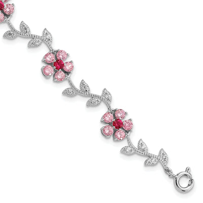Silver Pink Cubic Zirconia Flower Bracelet at $ 144.38 only from Jewelryshopping.com