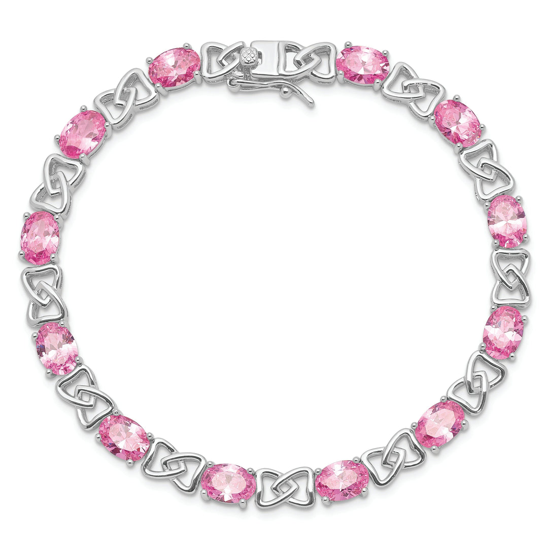 Silver Polished Finish Pink C.Z Bracelet