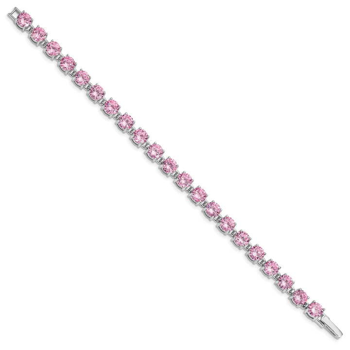 Silver Polished Pink Cubic Zirconia Bracelet