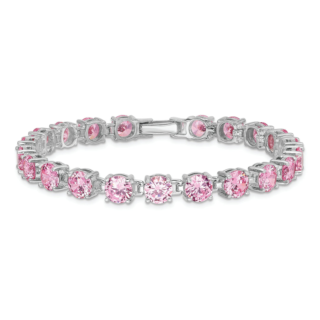 Silver Polished Pink Cubic Zirconia Bracelet