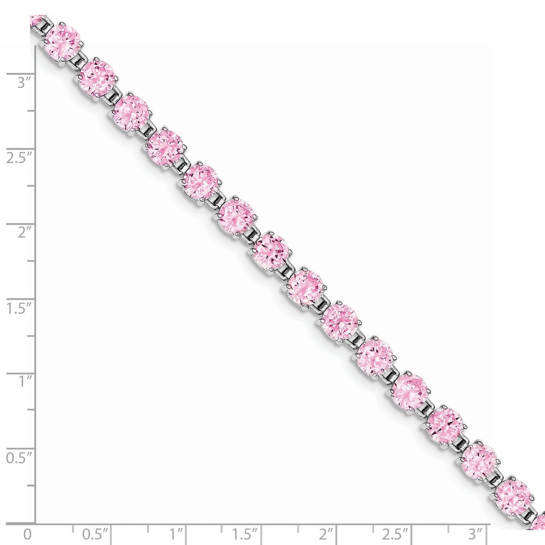 Silver Polished Pink Cubic Zirconia Bracelet