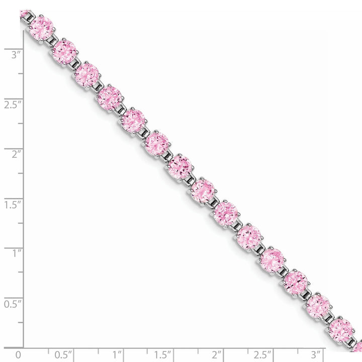 Silver Polished Pink Cubic Zirconia Bracelet