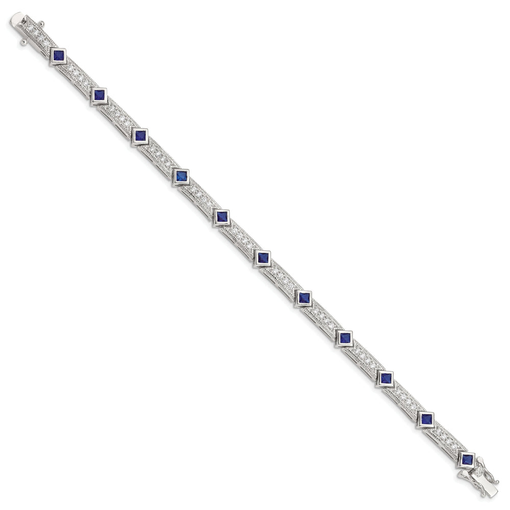 Silver Polished Blue and Clear C.Z Bracelet