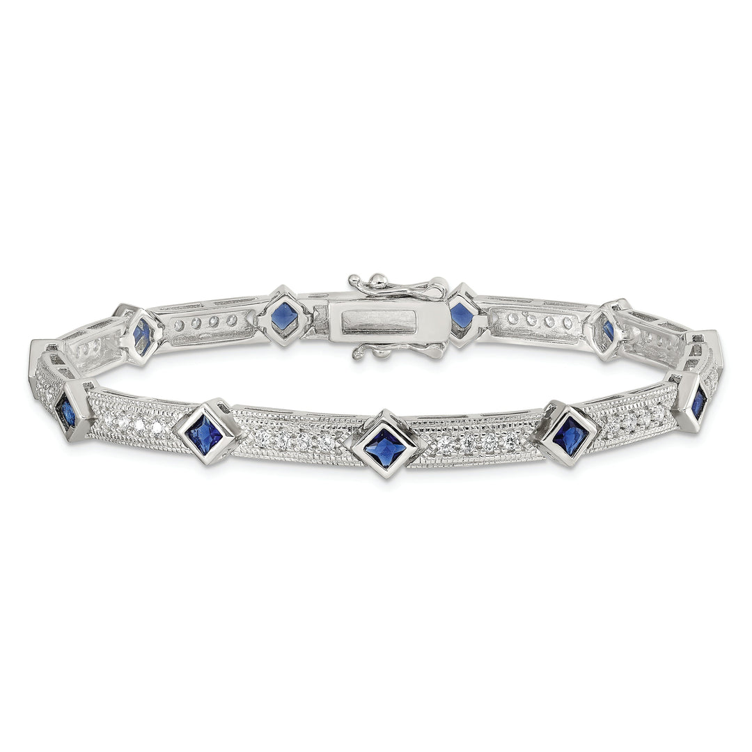 Silver Polished Blue and Clear C.Z Bracelet