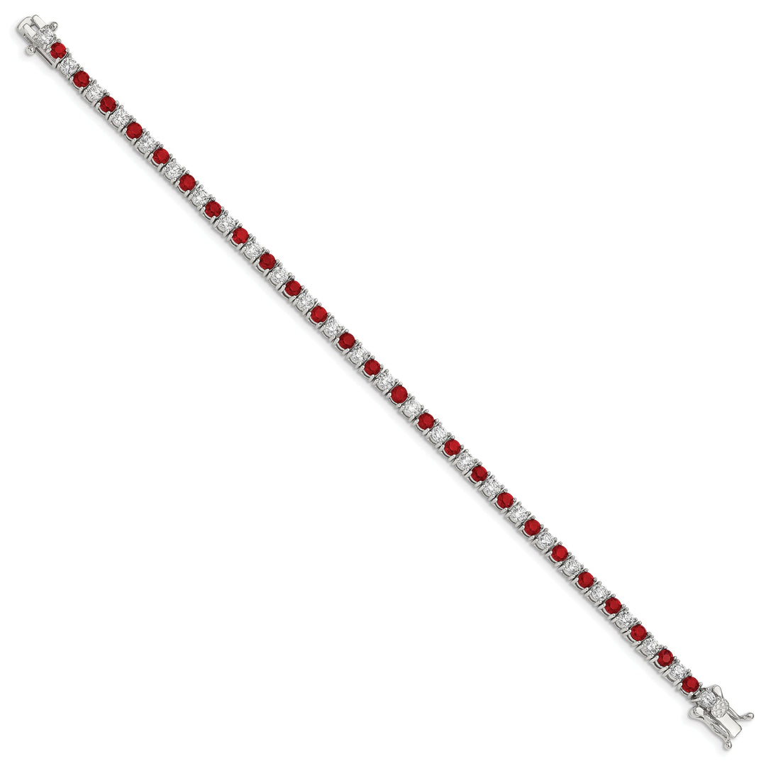 Silver Red and White Cubic Zirconia Bracelet