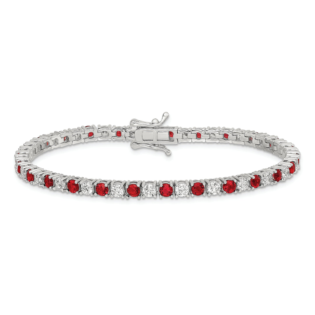 Silver Red and White Cubic Zirconia Bracelet