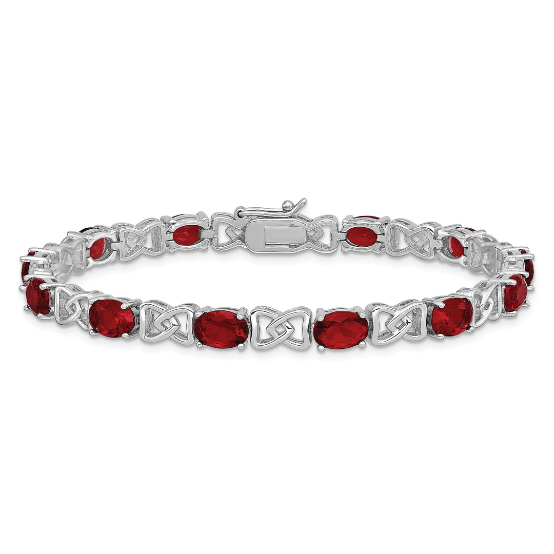 Silver Polished Red Cubic Zirconia Bracelet