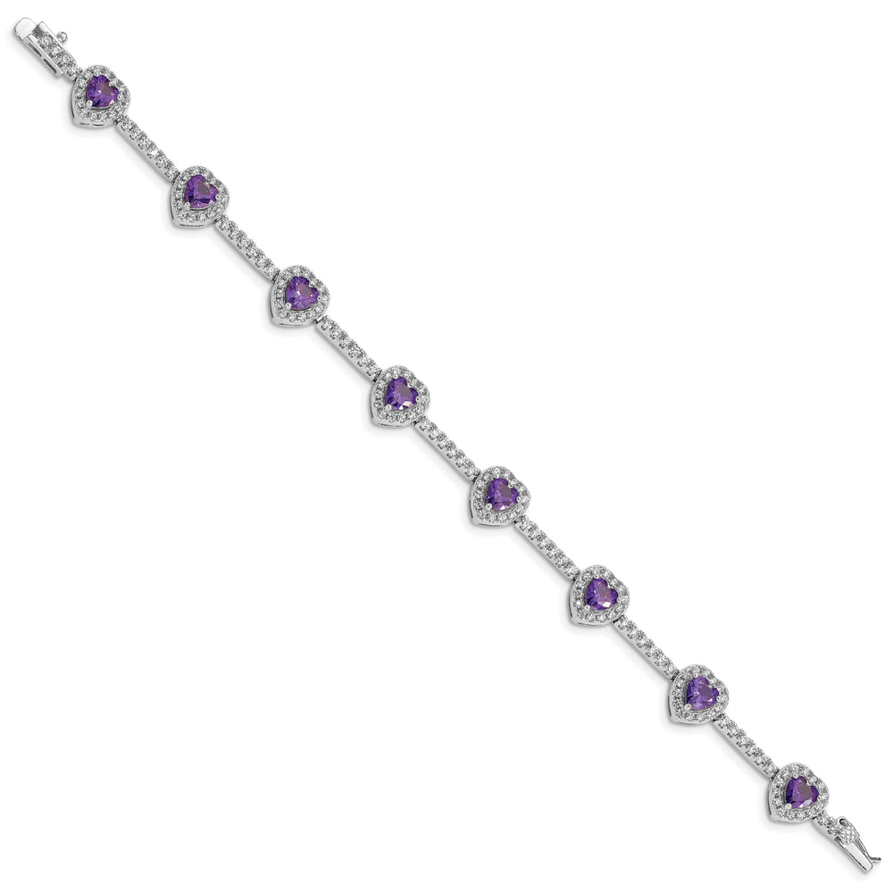 Silver Amethyst and Clear C.Z Heart Bracelet