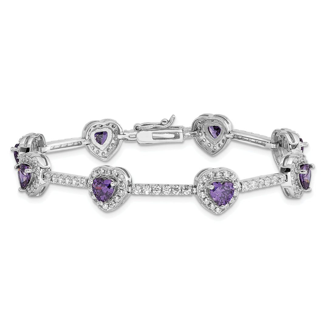 Silver Amethyst and Clear C.Z Heart Bracelet