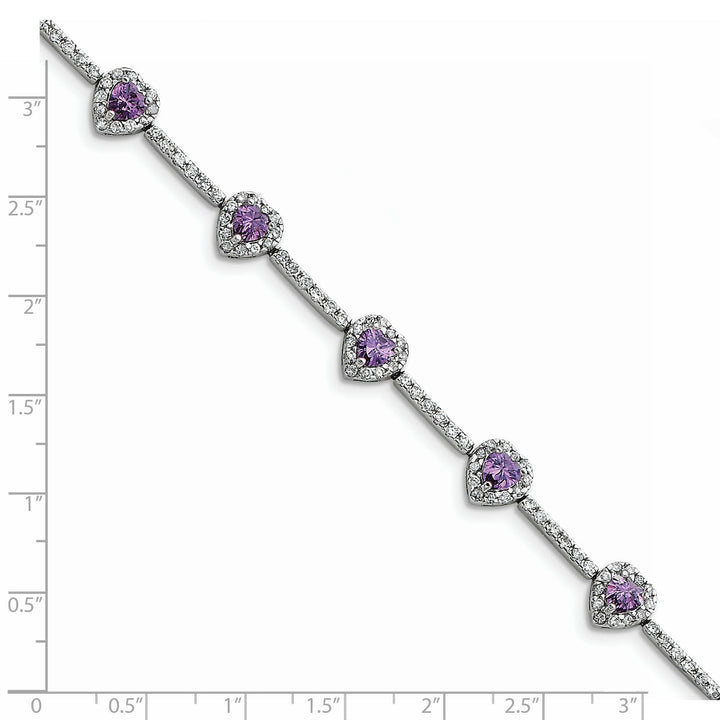 Silver Amethyst and Clear C.Z Heart Bracelet