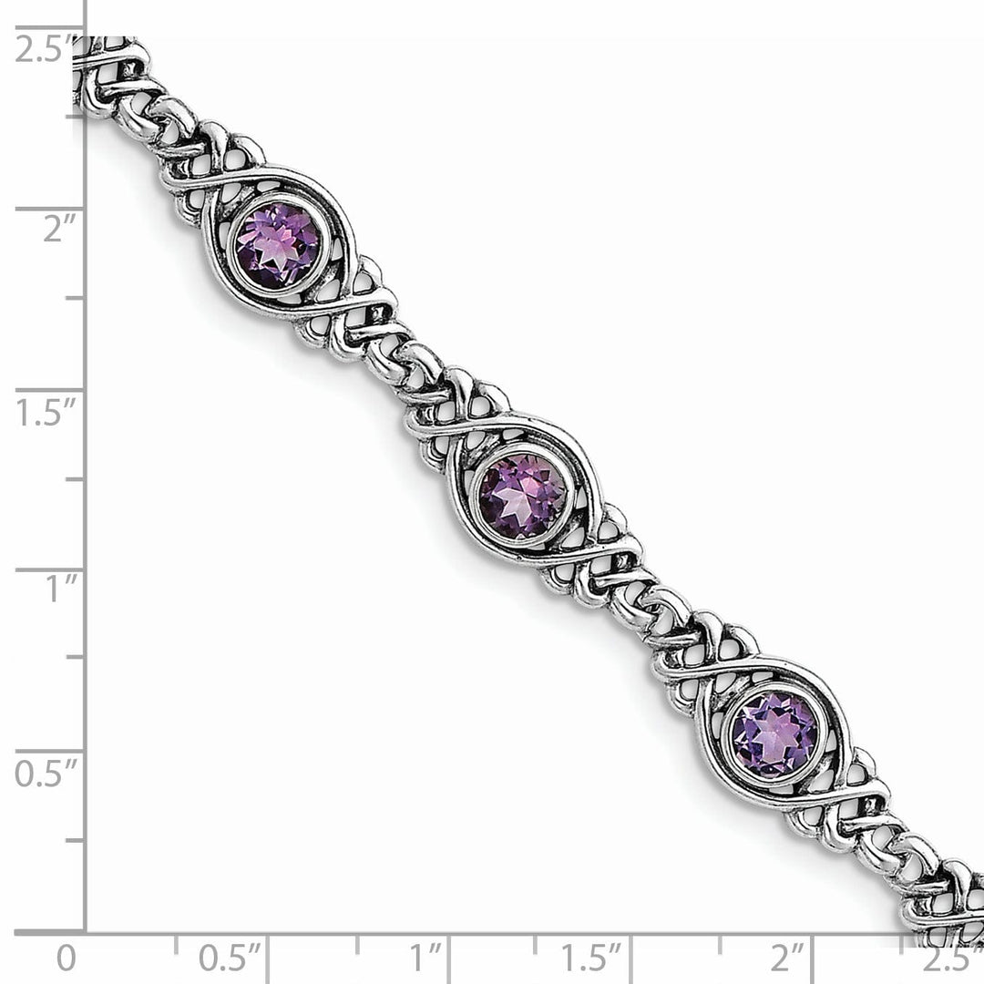 Silver Polish Finish Amethyst Gemstone Bracelet