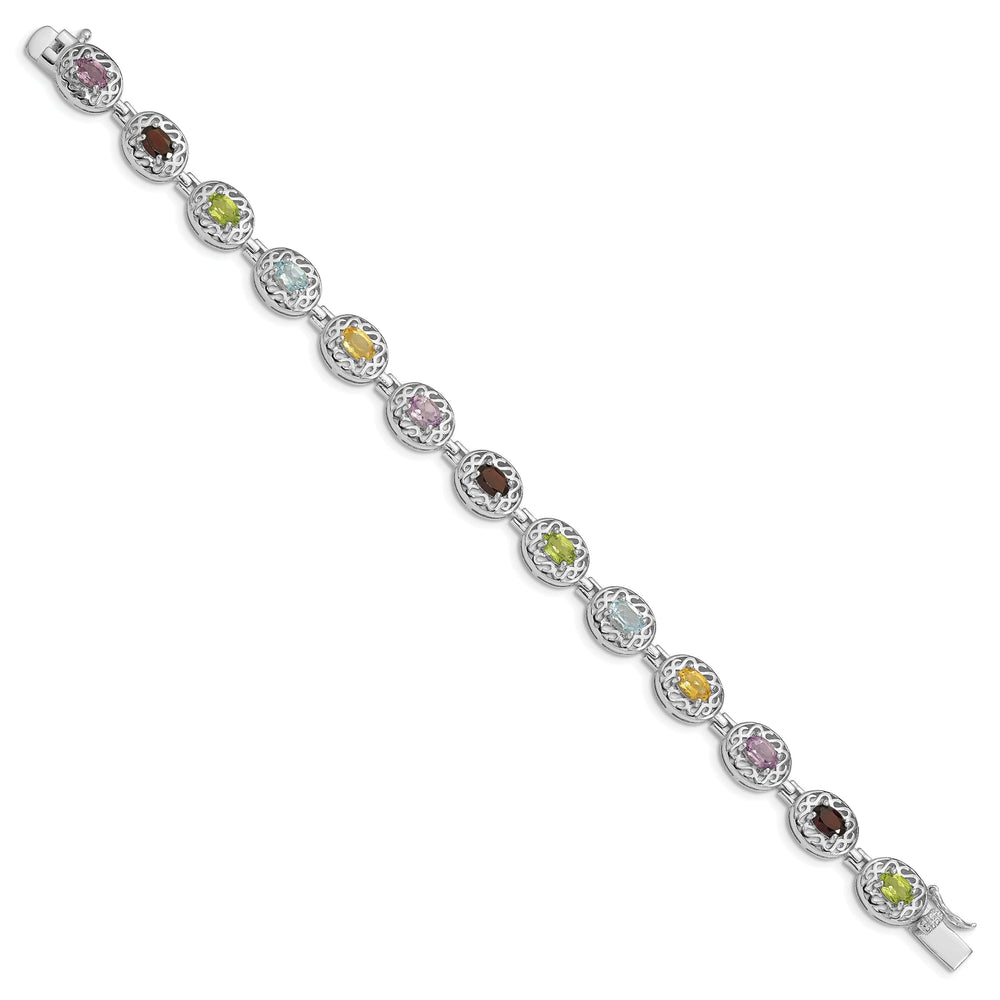 Silver Multi-Color Semi-Precious Stone Bracelet