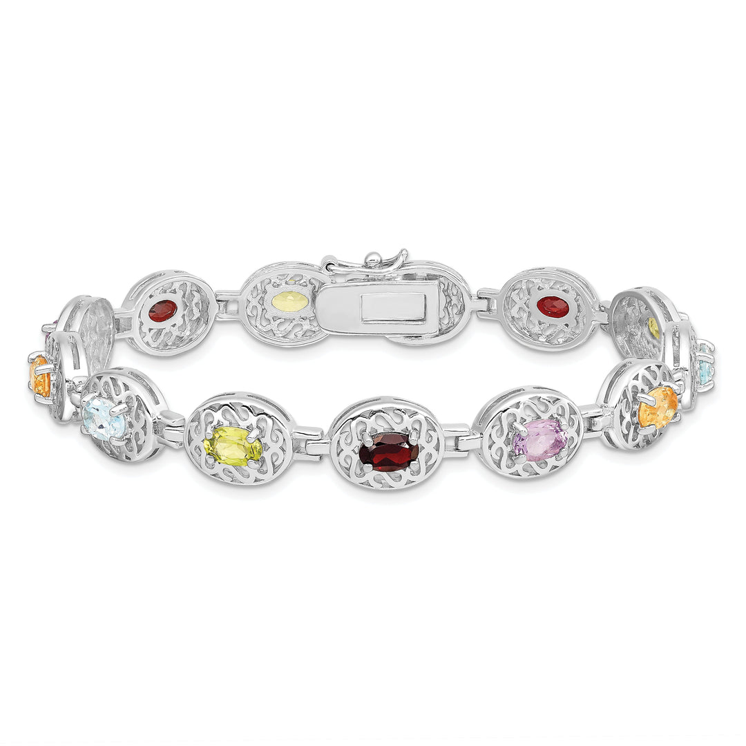 Silver Multi-Color Semi-Precious Stone Bracelet