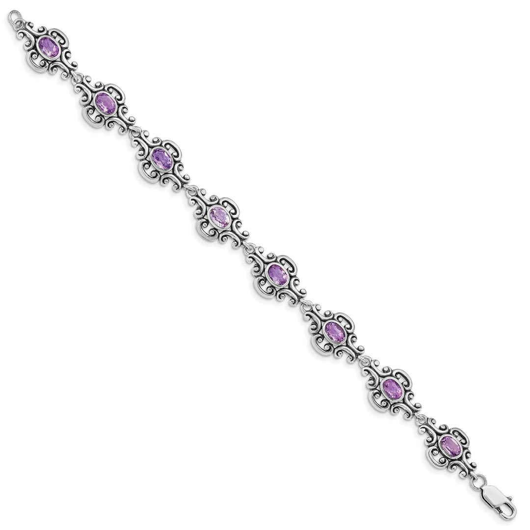 Silver Genuine Amethyst Gemstone Bracelet