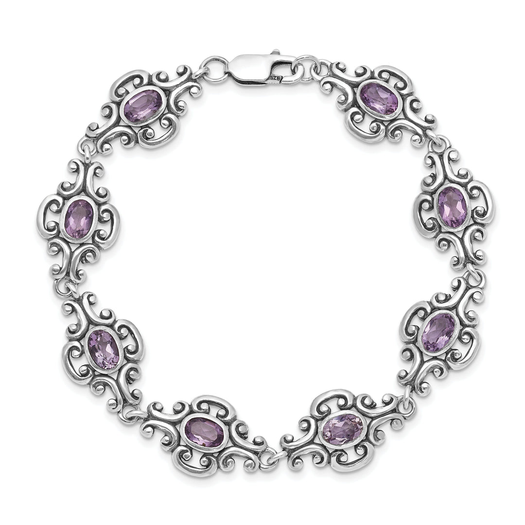 Silver Genuine Amethyst Gemstone Bracelet