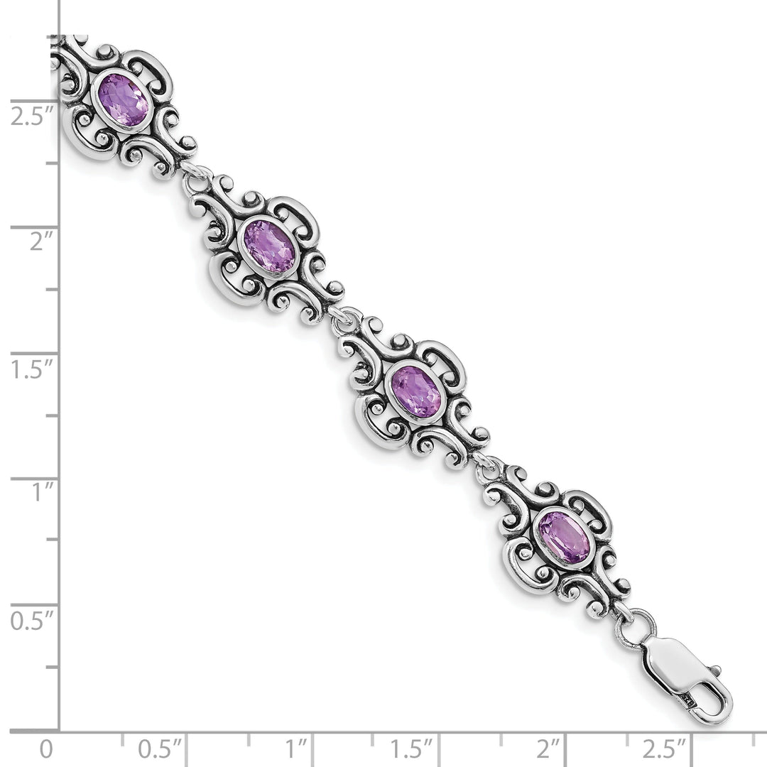 Silver Genuine Amethyst Gemstone Bracelet