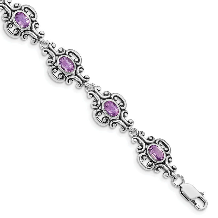 Silver Genuine Amethyst Gemstone Bracelet