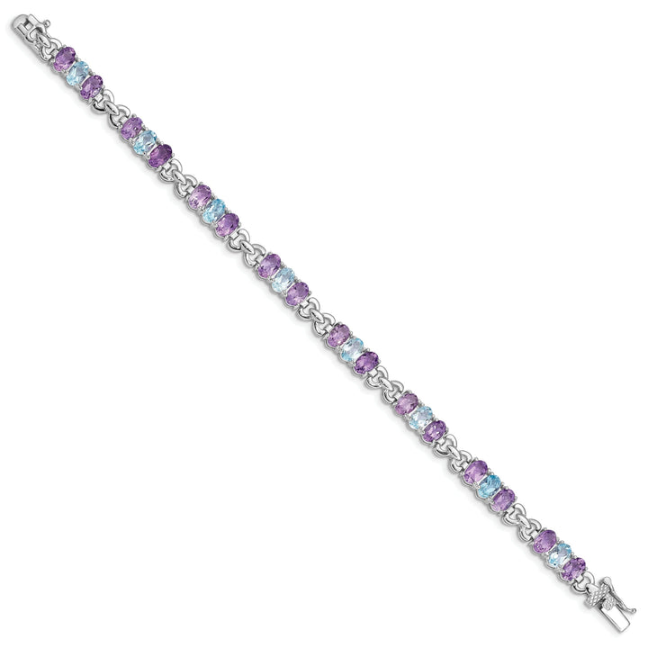 Silver Genuine Amethyst & Blue Topaz Bracelet