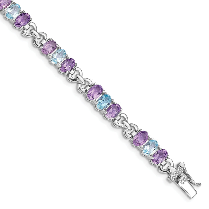 Silver Genuine Amethyst & Blue Topaz Bracelet