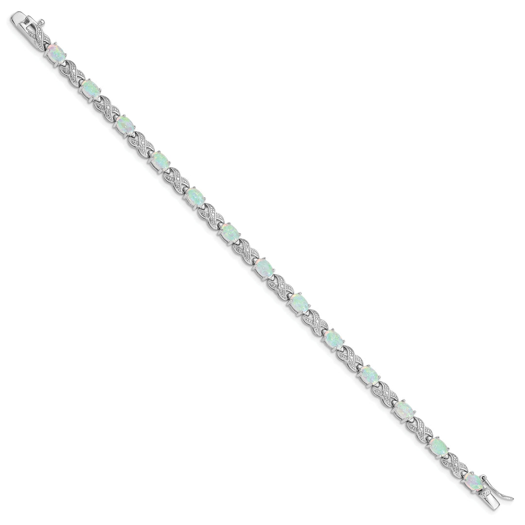 Silver Polished Created Opal Illusion Bracelet