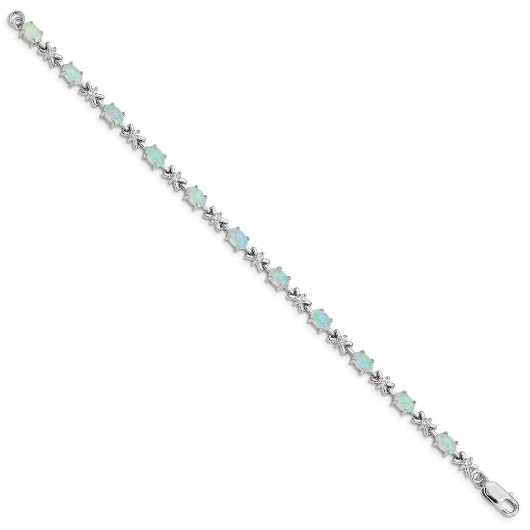 Silver Polished White Created Opal C.Z Bracelet