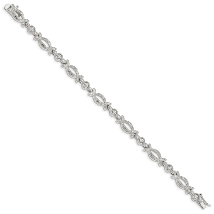 Sterling Silver Polish Cubic Zirconia Bracelet