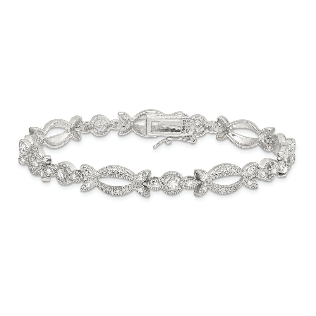 Sterling Silver Polish Cubic Zirconia Bracelet