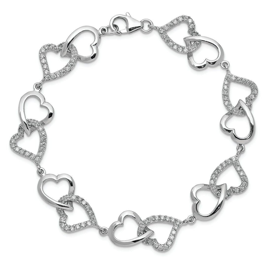 Silver Polished Cubic Zirconia Heart Bracelet