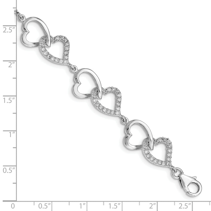 Silver Polished Cubic Zirconia Heart Bracelet