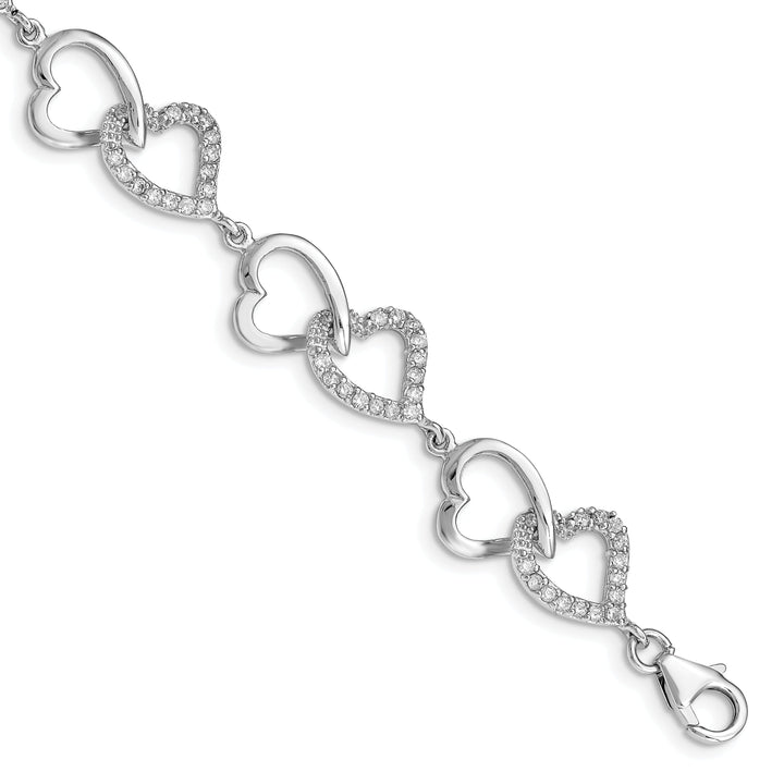 Silver Polished Cubic Zirconia Heart Bracelet