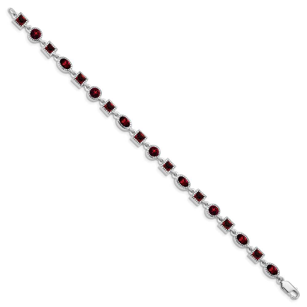 Silver Polished Finish Textured Garnet Bracelet