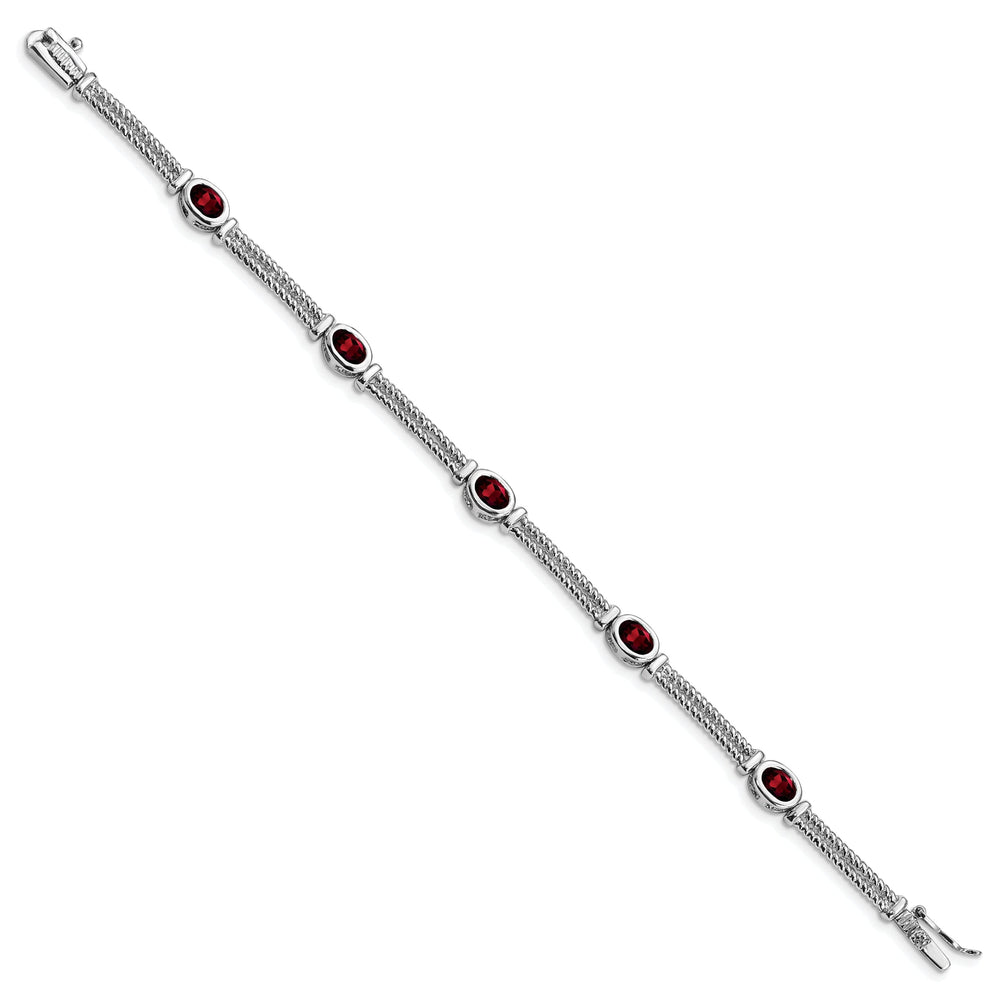 Sterling Silver Polish Finish Garnet Bracelet