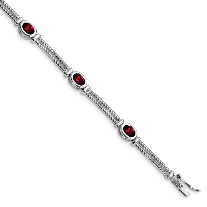 Sterling Silver Polish Finish Garnet Bracelet