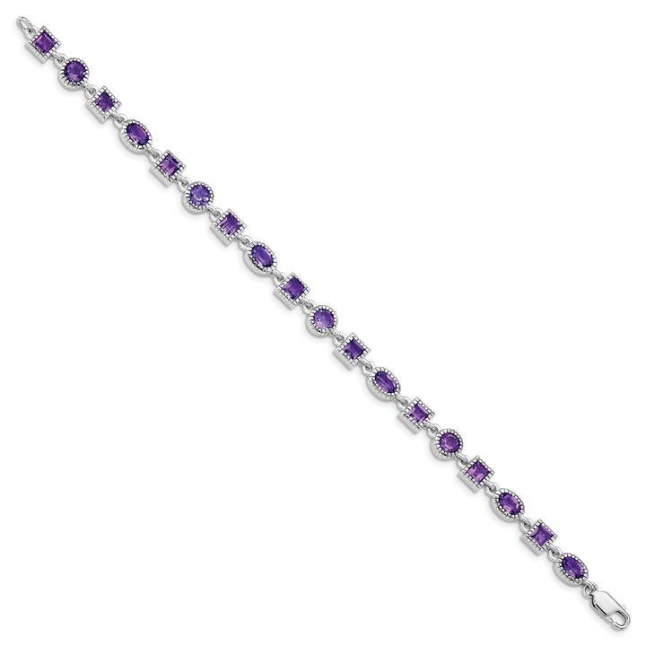 Silver Genuine Amethyst Gemstone Bracelet