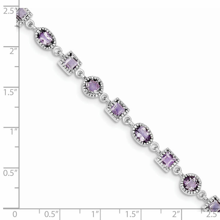 Silver Genuine Amethyst Gemstone Bracelet