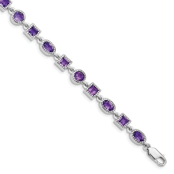 Silver Genuine Amethyst Gemstone Bracelet