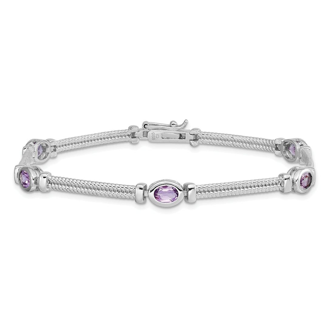 Silver Genuine Amethyst Gemstone Bracelet