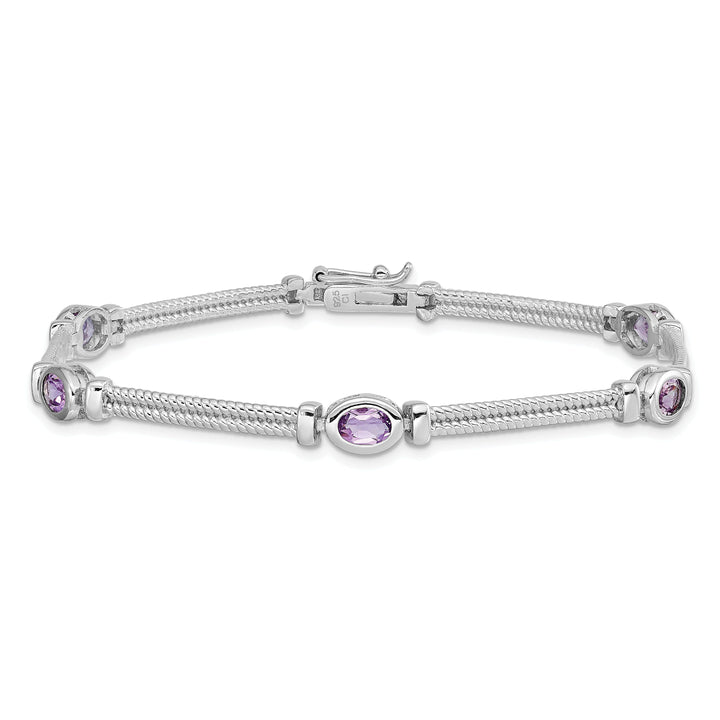 Silver Genuine Amethyst Gemstone Bracelet