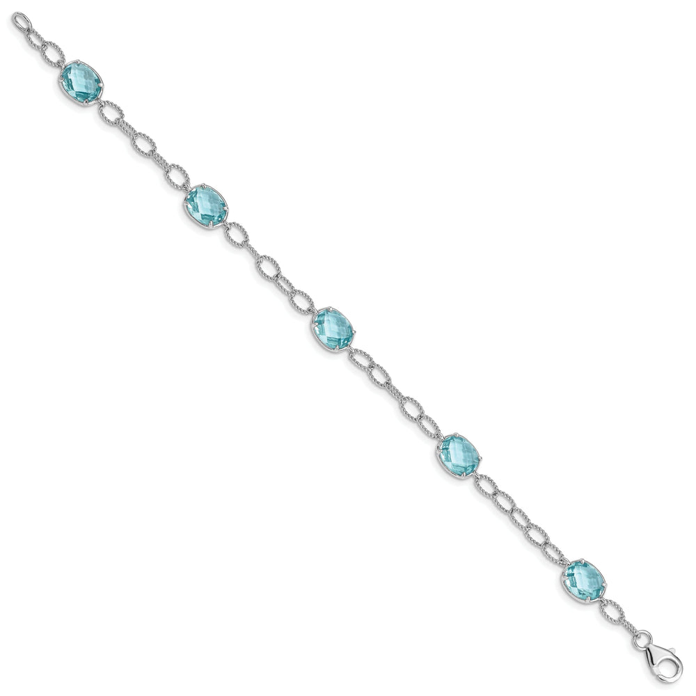 Silver Finish 5 Aqua Blue C.Z Link Bracelet