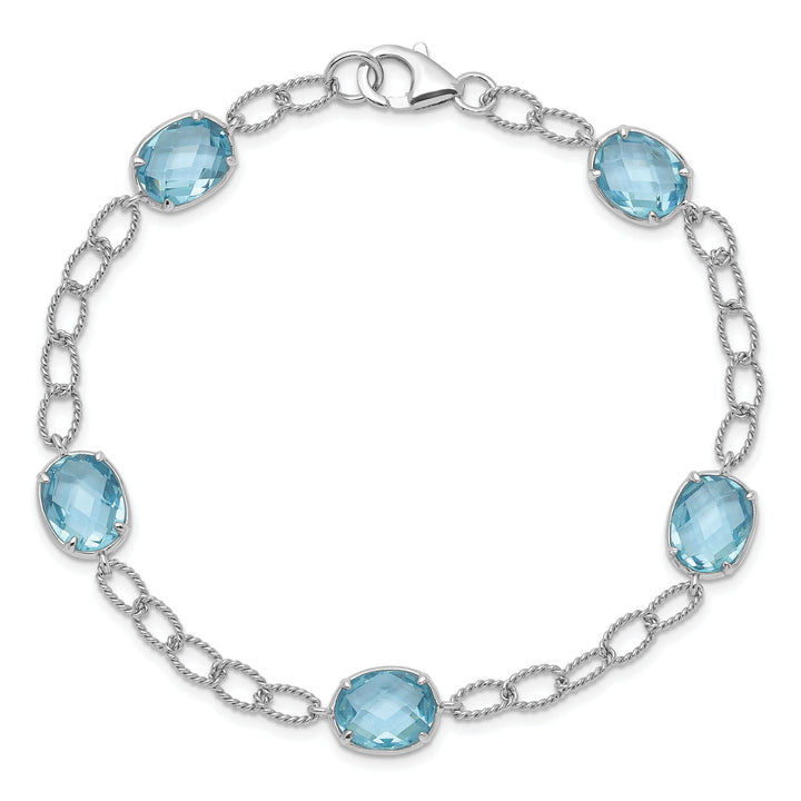 Silver Finish 5 Aqua Blue C.Z Link Bracelet