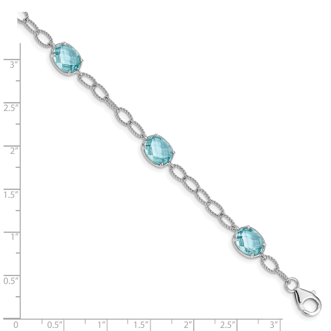 Silver Finish 5 Aqua Blue C.Z Link Bracelet