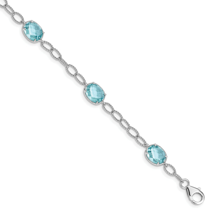 Silver Finish 5 Aqua Blue C.Z Link Bracelet